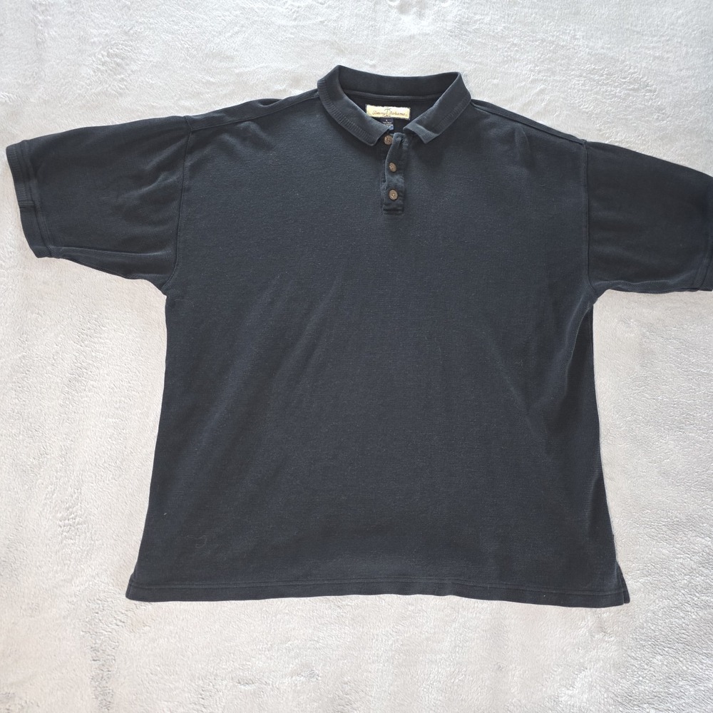 Tommy Bahama Silk Blend Shirt Adult Large Black‎ Polo Blend Rugby Casual Mens